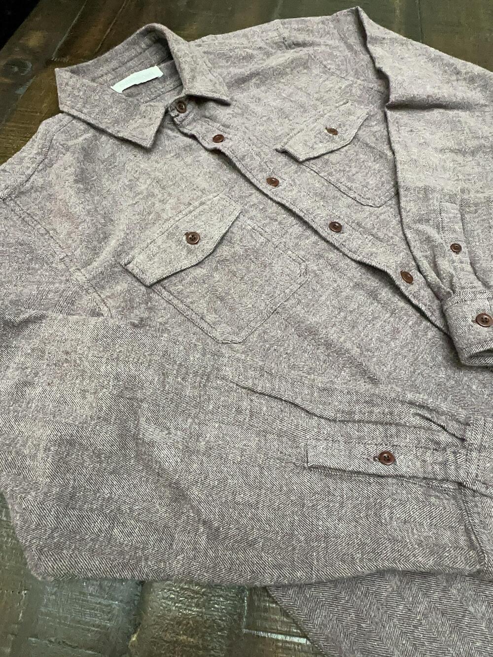 Outerknown Shirt Mens Medium Gray Herringbone Twill Long Sleeve Button Up Casual
